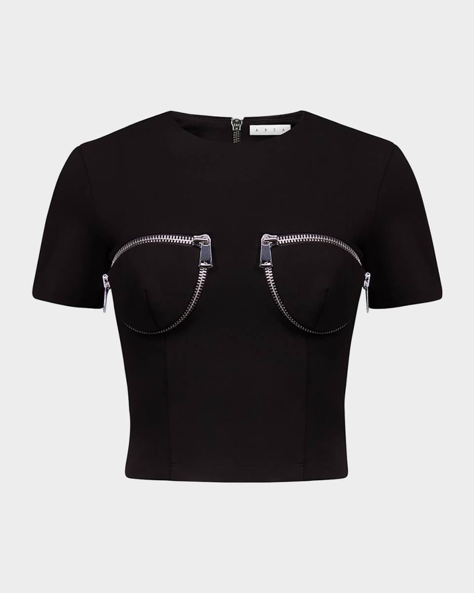 Zipper Bustier Cup Crop T-Shirt